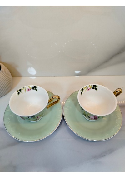 Vanilla New Bone China Kahve Fincanı 2 Kişilik Açık Yeşil