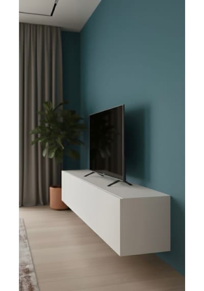 Modern Mobilya Paris Tv Ünitesi Tv Sehpası Duvara Monte 4 Kapaklı Beyaz 240 Cm Beyaz