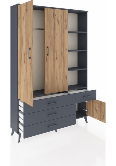 Arges Dolap 5 Raflı 4 Çekmeceli Tek Askılı 132x30x195 Antrasit-çam/antrasit Atlas Çam/antrasıt Arges Dolap 5 Raflı 4 Çekmeceli Tek Askılı 132x30x195 Antrasit-çam/antrasit Atlas Çam/antrasıt