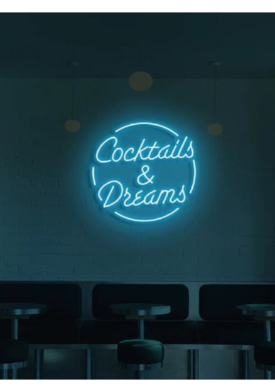 Coctails & Dreams Yazılı Neon Tabela Turkuaz