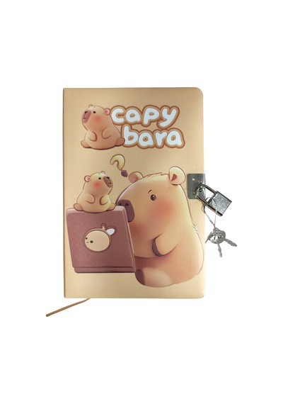 Capybara Hatıra Defteri Günlük Kilitli Defter 80 Yaprak - Tablet Kapibara Kahverengi