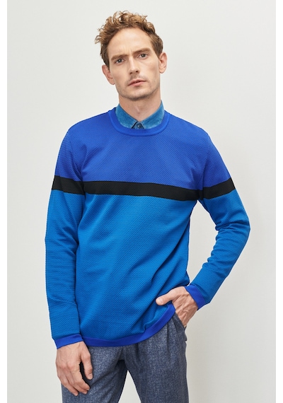 AC&Co / Altınyıldız Classics Erkek Saks-Siyah Standart Fit Normal Kesim Bisiklet Yaka Petek Dokulu Kışlık Triko Kazak Siyah