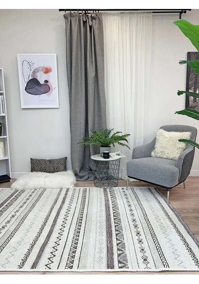 Gri Siyah Pamuk Polyester Modern İskandinav Yıkanabilir Halı - Yo13000a Gri - Siyah