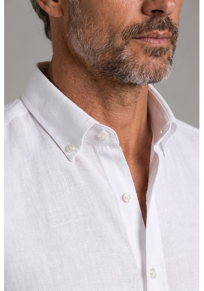 Bisse Beyaz Regular Fit Keten Cepsiz Paşa Yaka Gömlek Gmktn3ps224015 D01
