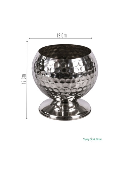 Yapay Çiçek Sitesi Metal Dekoratif Darbeli Küre Saksı 12 Cm Gümüş