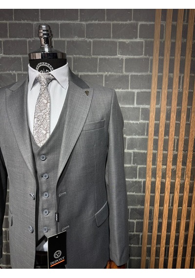 Dupont Classics Dupont Erkek Slim Fit 6 Drop Filafil Viskon Sivri Yaka Çift Yırtmaç Yelekli Takım Elbise Gri Dupont Classics Dupont Erkek Slim Fit 6 Drop Filafil Viskon Sivri Yaka Çift Yırtmaç Yelekli Takım Elbise Gri
