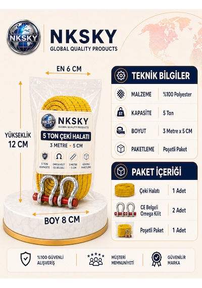 Nksky 5 Ton Araç Çekme Halatı 3 Metre 5 Cm Genişlik CE Belgeli Omega Kilitli Oto Çeki Halatı Nksky 5 Ton Araç Çekme Halatı 3 Metre 5 Cm Genişlik CE Belgeli Omega Kilitli Oto Çeki Halatı