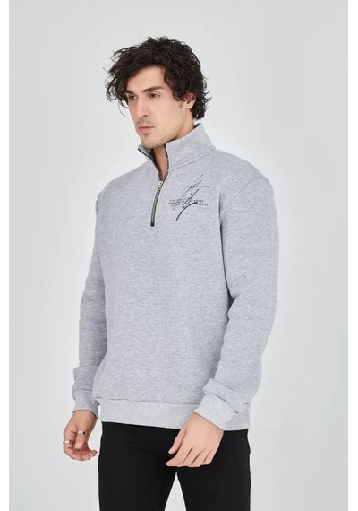 Etiler Collection Erkek Yarım Fermuarlı Baskılı Sweat - Gri