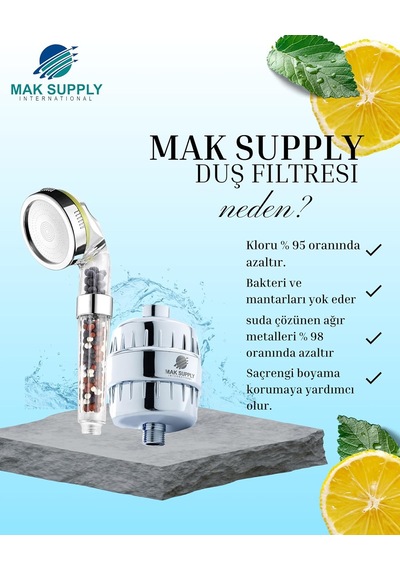 Mak Supply Duş Filtresi, Duş Arıtma Açık Siyah