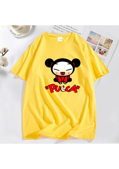 Flood Of Style Komik Karikatür Pucca Çin Bebek T-shirt Erkekler Kadınlar Sevimli Grafik T Shirt Pamuk Kısa K Sarı