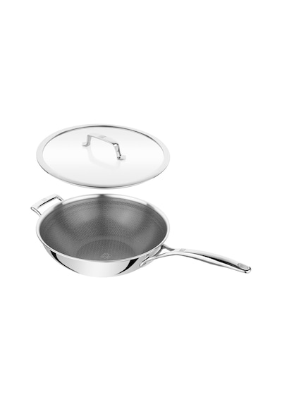 Peak Ceraforce Hycoat Wok, Cam Kapaklı, 30 Cm, Paslanmaz Çelik 18/10 Çok Renkli