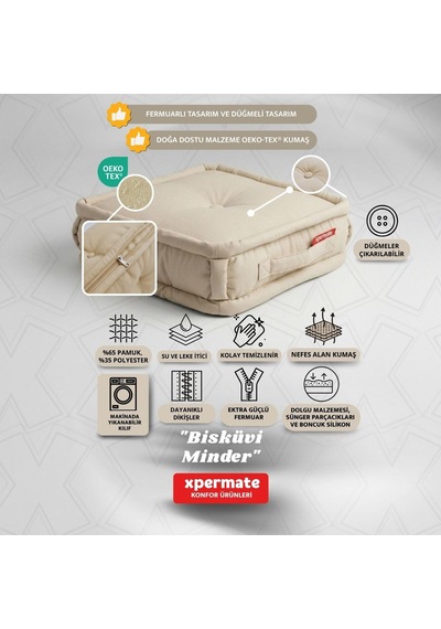 Xpermate Bisküvi Minder Petek Önü Fransız 45x45x14 Bej