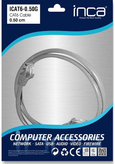 Icat6-0,50g 0,50mt 24awg Cat6 Utp Patch Kablo Gri Cn