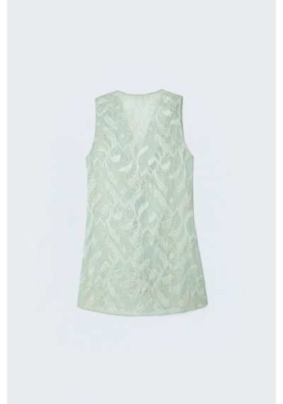 Sateen Nakışlı Fırfır Detaylı Transparan Bluz - Mint-137681 MİNT