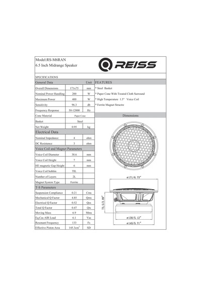 Reiss Audio Midrange Rs-m6arn 400w 200rms Yüksek Performans