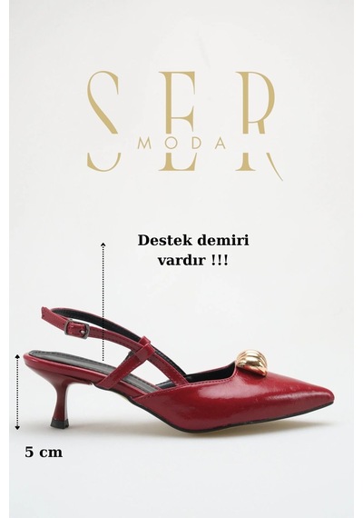 Sermoda Topuklu Kadın Ayakkabı - 5 Cm İnce Topuklu Sivri Burun Kadın Stiletto Ayakkabı Bordo Yanki