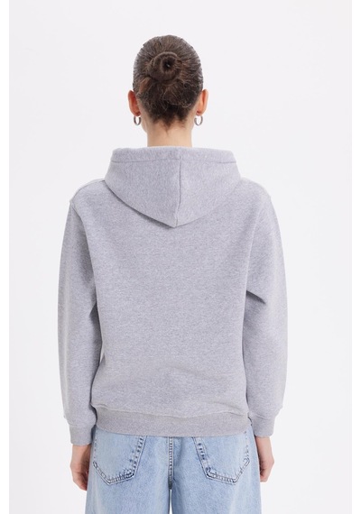 Tudors Kadın Relax Fit Rahat Kesim Pamuklu Kapüşonlu Kanguru Cepli Gri Sweatshirt-39935 Gri
