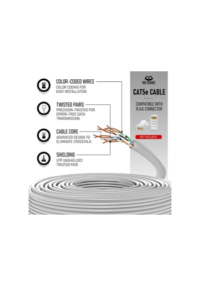 100 M Ethernet Ağ Kablosu Cat 5e, Lan Ağ Kablosu, Hızlı Ve Güvenilir İnternet İçin, Awg24 Toplu Kablo Cat 5e Bulk Kablo 1 Gbps, 100 Mhz, Utp Cca 100 Metre, Gri