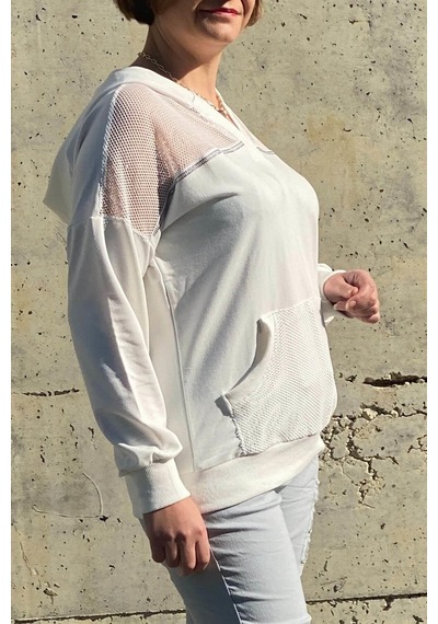 Mia Butik Kadın Beyaz File Detaylı Bluz -1361 Beyaz