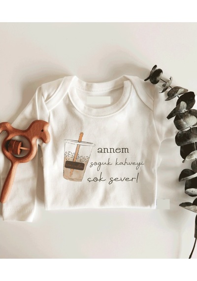 İmaj Tuğbababy Annem Soğuk Kahveyi Çok Sever Uzunkol Bebek Body Beyaz