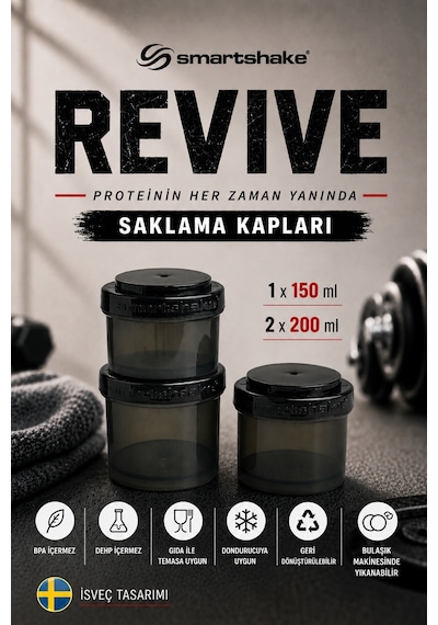Smartshake Revive Saklama Kapları Siyah 3'lü Set