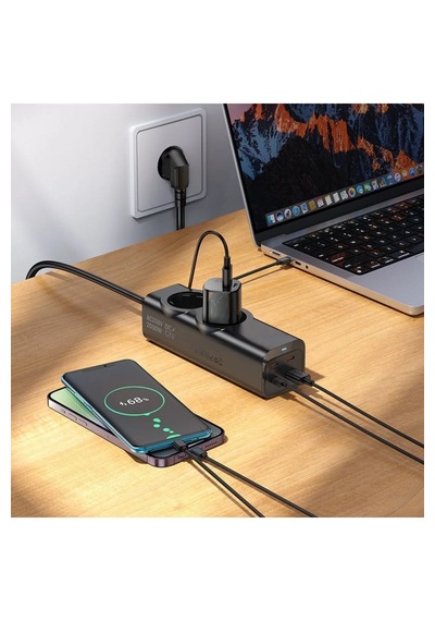 67w 2xac 3xtype-c 1xusb Çıkış Akım Korumalı Çoklu Priz 2200w Güç, Hızlı Şarj Destekli, Kompakt Tasarım 1.5