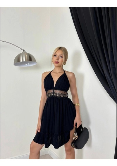 Elora Atelier Sırt Dekolte Dantel Detay Mini Elbise Çok Renkli