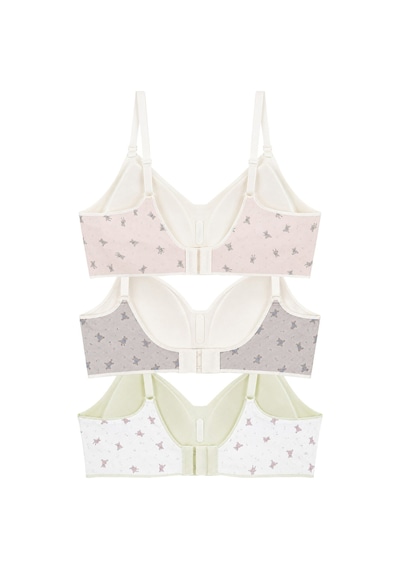 Cottonill Seamless Bra - Mireva Lazer Kesim Rib Dokulu Ayıcık Desenli Balensiz Kadın Sütyen 3'lü Paket Çok Renkli