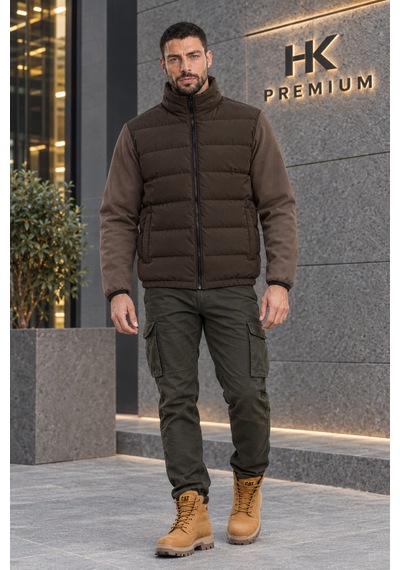 Hk Premium Tekstil Oysho Kumaş Kollu Şişme Mont Su İtici Kışlık Kahverengi