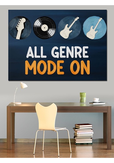 Müzik Türleri İkonlu Yazı Dekoratif Kanvas - Mdf Ahşap Tablo