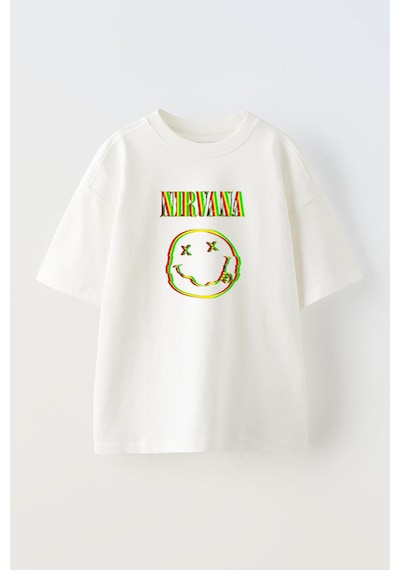 Thewert Unisex Nirvana Face Tasarım Baskılı Pamuk Beyaz Oversize T-shirt