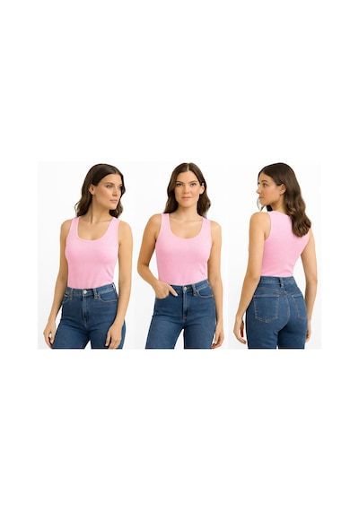 İngegno Body Geniş Bisiklet Yaka Sıfır Kol Viskon Örme Ring Kumaş Body Kadın Pembe