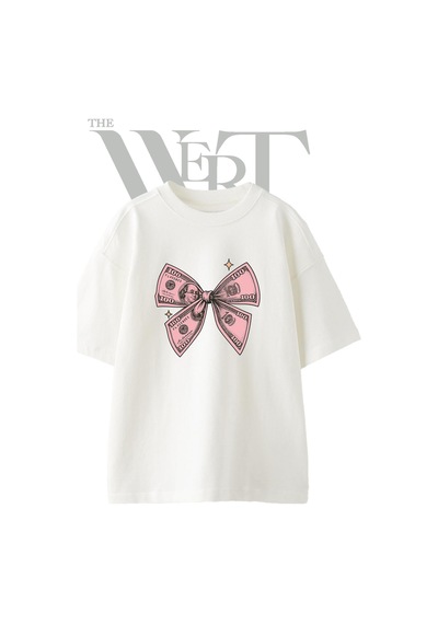 Thewert Dolar Fiyonk Tasarım Baskılı Ünisex Beyaz Oversize T-shirt