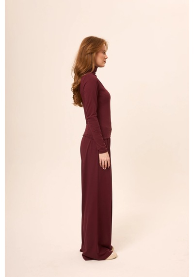 Zoor Ultra Soft Penye Modal Boğazlı Yaka Bluz Bordo