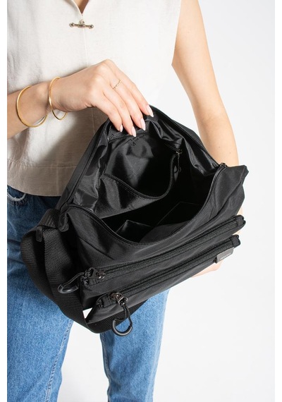 Baginn Kadın Omuz Çantası Paraşüt Kumaş Çapraz Askılı Postacı Çantası 32 24 Cm Su İtici Kumaş Siyah