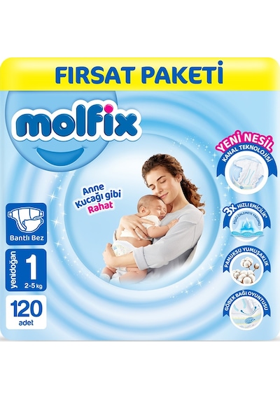 Molfix Bebek Bezi 1 Beden Yenidoğan Fırsat Paketi 120 Adet 2'li