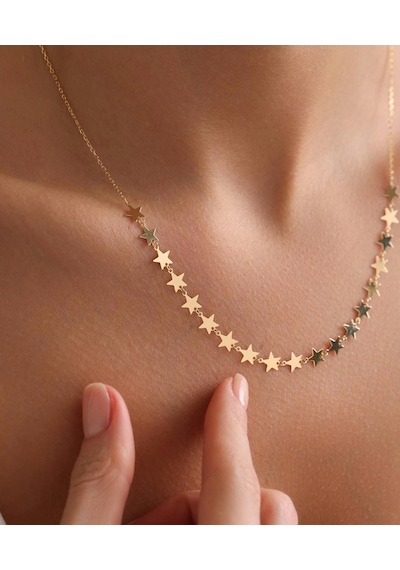 Bayar Gold  14 Ayar Altın Sıralı Yıldız Zincir Kolye