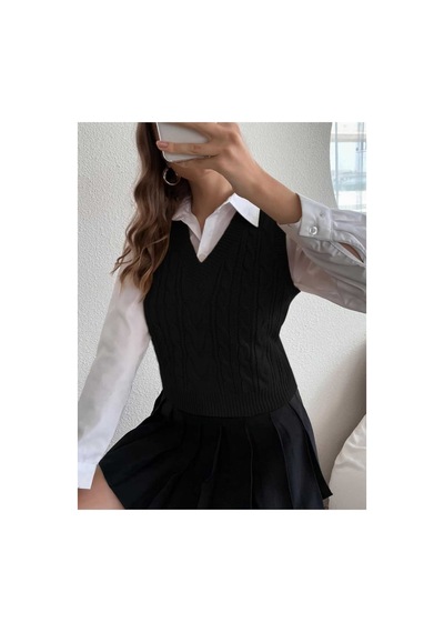 Youknitwear You Cameron %100 Pamuk V Yaka Kadın Süveter Siyah