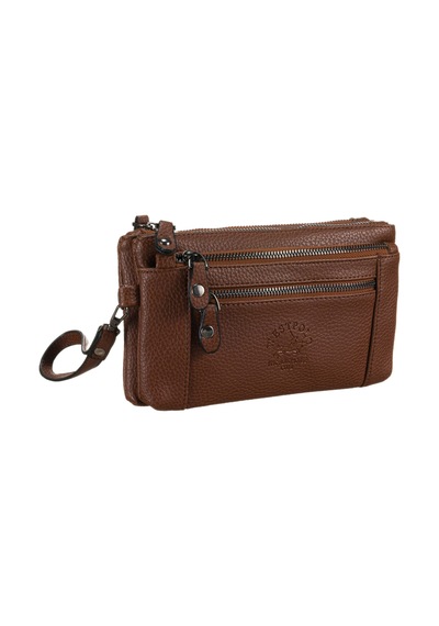 Westpolo Vegan Deri Çift Bölmeli Bilek Ve El Tutamaçlı Unisex El Çantası - 6061 Taba