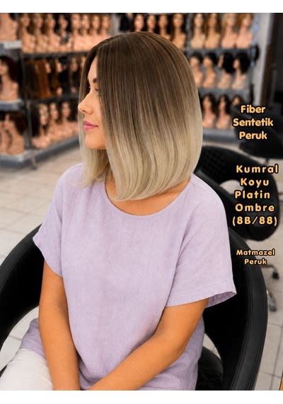 Kısa Sentetik Peruk Kumral Koyu Platin Ombre