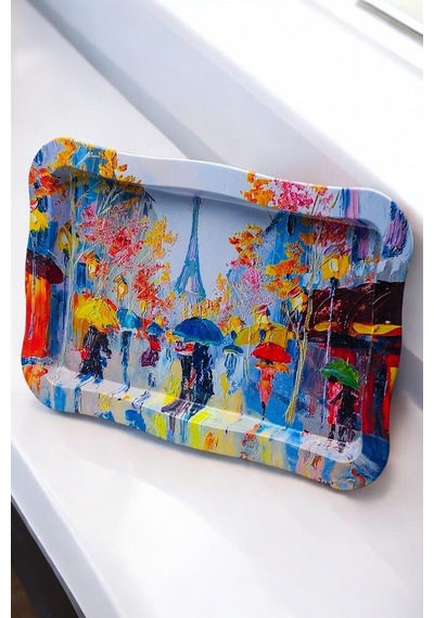 Ef165-q2 Rain Paris Desenli Dikdörtgen Tepsi 24x36 Cm Desenli