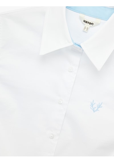 Koton Pamuklu Slim Fit Uzun Kollu İşleme Detaylı Poplin Gömlek Beyaz 6wak60056uw Beyaz