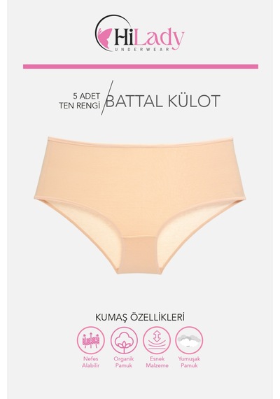 Kadın Külot, Orta Yüksek Bel Büyük Beden Külot 4xl-5xl-6xl 5 Adet, Yumuşak Pamuklu Rahat Kumaş Ten