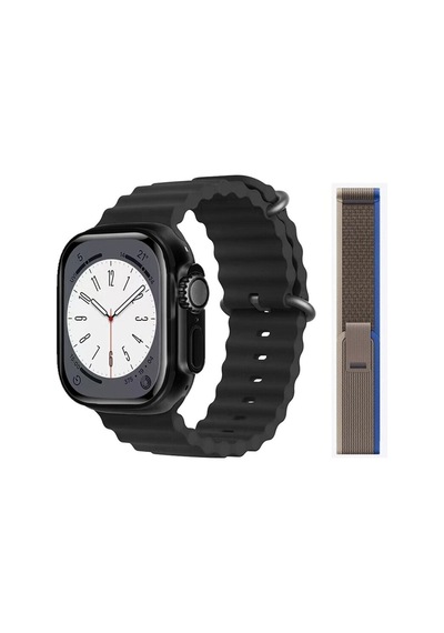 GS8 Watch 8 Ultra Akıllı Saat Siyah Watch 2.02 Inc Gri Dokuma Kordon Hediye (İthalatçı Garantili)