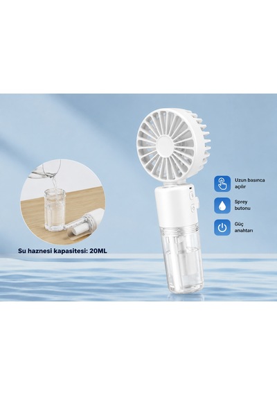 Mini Fan Şarjlı El Fanı Beyaz Boyuna Asmalı Usb Type-c Şarjlı 4 Kademeli Taşınabilir Vantilatör Serinletici Fan