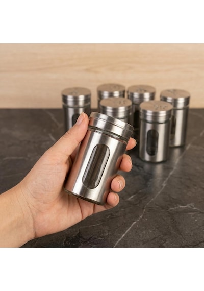 6'lı Set Paslanmaz Çelik Kaplı Cam Baharatlık, 8 Cm - Şeffaf Pencereli, İnox Döner Kapaklı Tuzluk Ve Baharat Takımı Çok Renkli 6'lı Set Paslanmaz Çelik Kaplı Cam Baharatlık, 8 Cm - Şeffaf Pencereli, İnox Döner Kapaklı Tuzluk Ve Baharat Takımı Çok Renkli