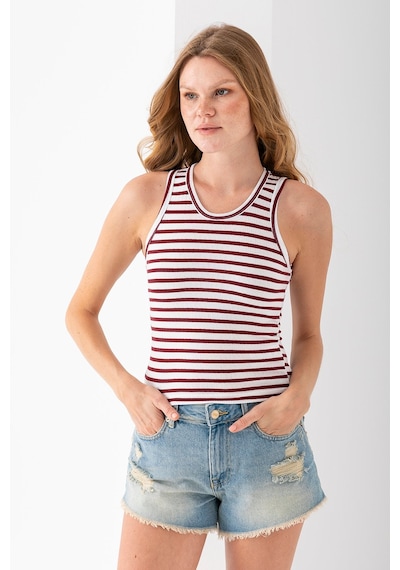 Giysa Kadın Bisiklet Yaka Çizgili Basic Body Bordo - 25510 Bordo
