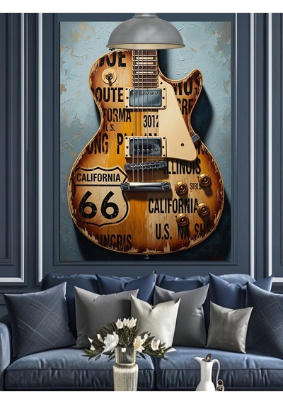 Eski Tarz Gitar Dekoratif Kanvas - Mdf Ahşap Tablo