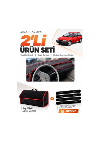 E-biz Suzukı Swift 1988-1994 Uyumlu Torpido Örtüsü + Tay Tüyü Çanta - Siyah-kırmızı - Sz002
