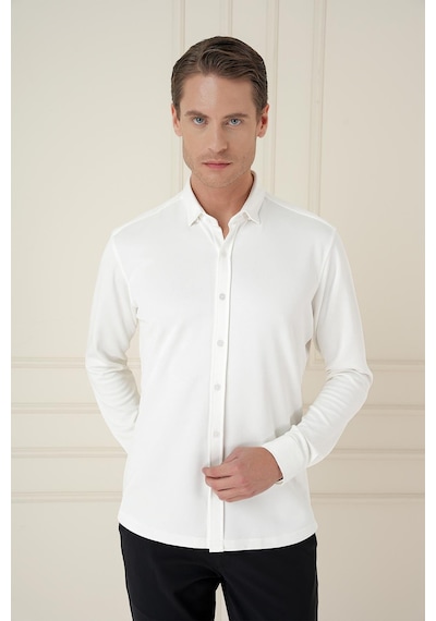 Efor G 1583 Slim Fit Ekru Klasik Gömlek Ekru